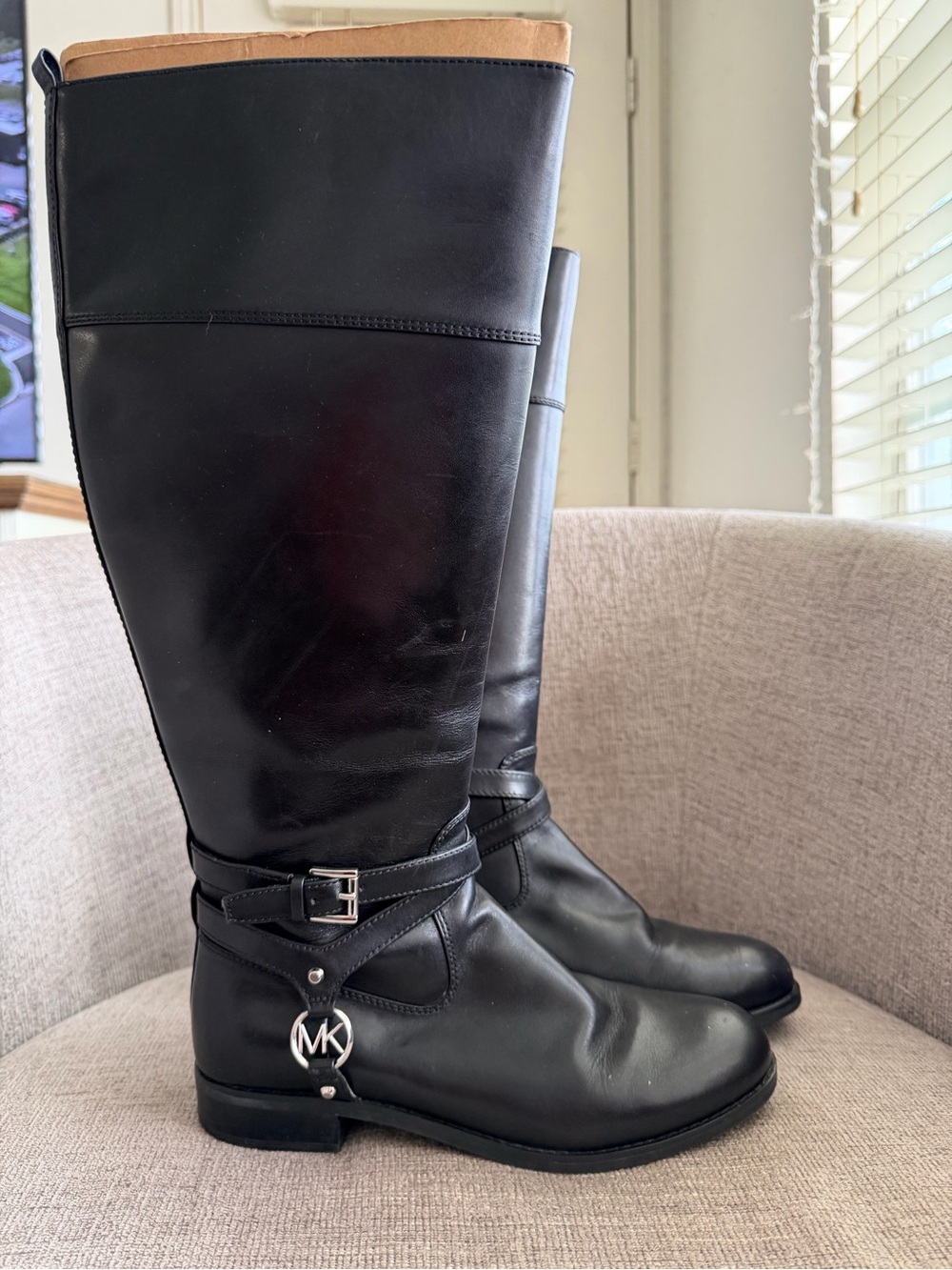 Michael Kors wide calf black leather tall riding boots